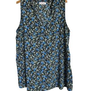 First Love Womens 1X Sleeveless Vneck Floral Top Bright Comfort Cottagecore